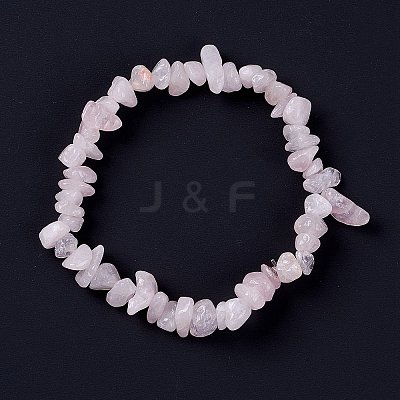 Rose Quartz Chips Stretch Bracelets BJEW-JB01308-01-1