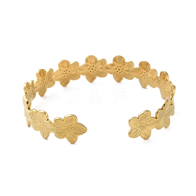 304 Stainless Steel Flower Open Cuff Bangles for Women BJEW-M316-01G-1