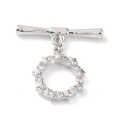 Rack Plating Brass Micro Pave Clear Cubic Zirconia Toggle Clasps KK-P247-13P-1
