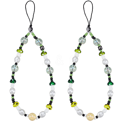 2Pcs Resin Beaded Mobile Phone Lanyard Wrist Strap HJEW-GF0001-47A-1