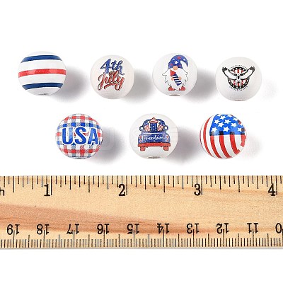 32Pcs 8 Style Independence Day Theme Wood European Beads WOOD-FP0001-03-1