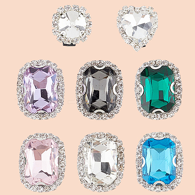 8Pcs 8 Styles Iron & Glass Shoe Buckle Clips FIND-CP0002-96-1