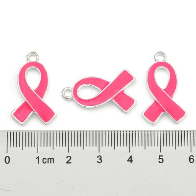 Breast Cancer Pink Awareness Ribbon Alloy Enamel Pendants X-ENAM-E262-S-1