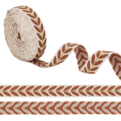 about 10.5~11 yards Ethnic Style Polycotton Jacquard Leaf Ribbons OCOR-GO0001-15D-1
