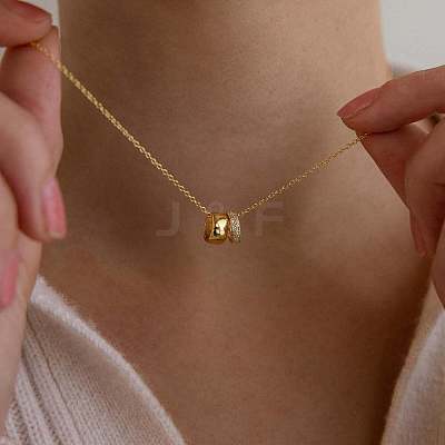 Brass Micro Pave Clear Cubic Zirconia Double Rings Pendant Necklaces FS-WGEFD2F-01-1
