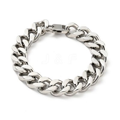 Non-Tarnish 201 Stainless Steel Curb Chain Bracelet Hand Polished for Men Women BJEW-H550-06B-P-1
