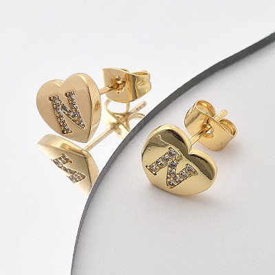 Rack Plating Brass Micro Pave Clear Cubic Zirconia Stud Earrings EJEW-K299-01G-N-1