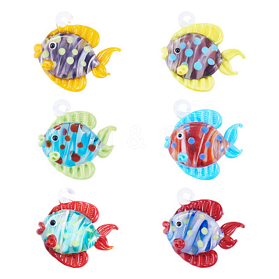6Pcs 6 Colors Handmade Lampwork Pendants LAMP-TA0002-67C-1