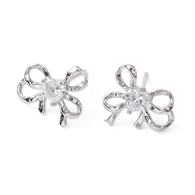 Bowknot Brass Stud Earrings EJEW-M245-04P-1