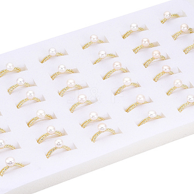 Natural Pearl Double Lines Brass Open Cuff Finger Rings PEAR-N022-C08-1