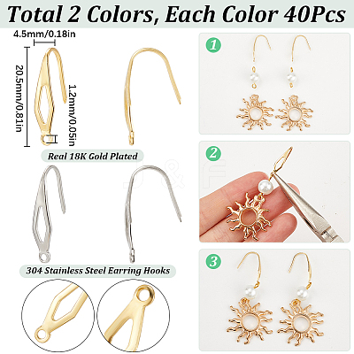80Pcs 2 Colors 304 Stainless Steel Earring Hooks STAS-SC0009-24-1