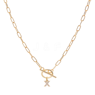 1Pc 304 Stainless Steel Chain & Brass Micro Pave Cubic Zirconia Letter Pendant Necklaces NJEW-LP0001-36X-G-1