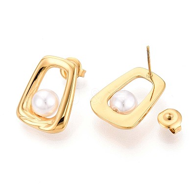 304 Stainless Steel Shell Pearl Stud Earrings EJEW-T047-03G-1