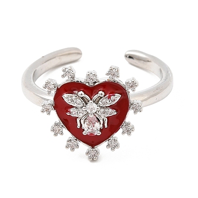 Brass Micro Pave Cubic Zirconia Cuff Open Rings for Women RJEW-B160-09P-1
