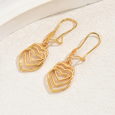 Elegant Gold Plated Fashion Brass Heart Dangle Earrings for Women LV6608-1