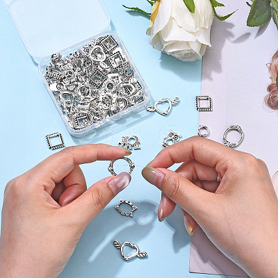 100Pcs 10 Styles Tibetan Style Alloy Bead Frame FIND-YW0007-62-1