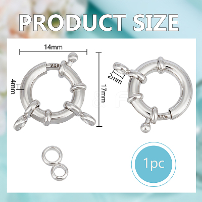1Pc 925 Sterling Silver Spring Ring Clasps STER-BC0003-01B-1