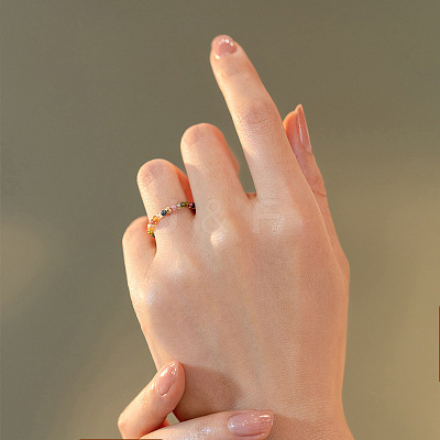 Natural Rainbow Tourmaline Round Beaded Finger Rings WGDC3AE-01-1