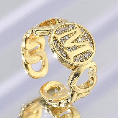 Brass Micro Pave Clear Cubic Zirconia Open Cuff Rings for Women RJEW-K289-02G-M-1