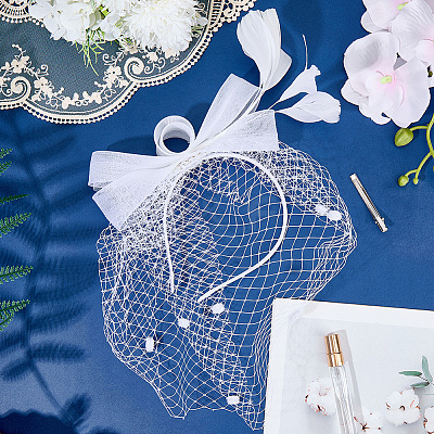 Gauze Mesh Veil Cloth with Aligator Hair Clip AJEW-WH20018-97B-1
