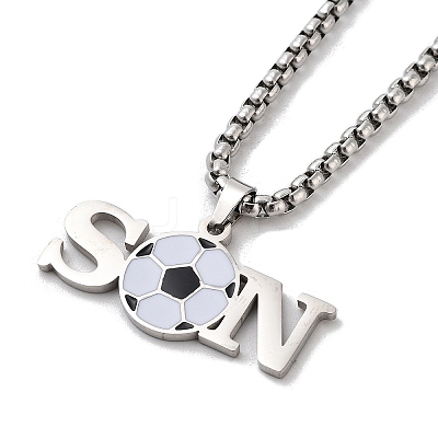 202 Stainless Steel Enamel Box Chain Sport Ball Pendant Necklaces for Men NJEW-K380-01B-01-1