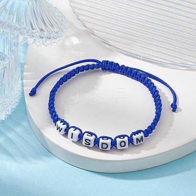 Word Wisdom Acrylic Braided Bead Bracelets BJEW-JB09454-1