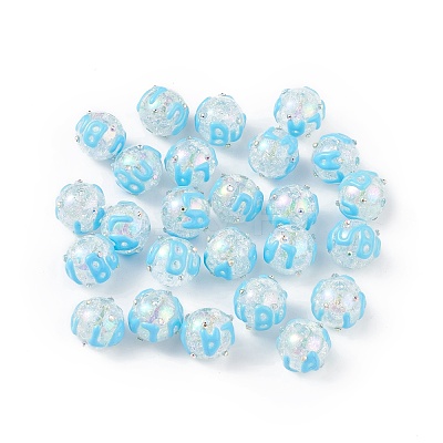 UV Plating Rainbow Iridescent Crackle Acrylic Enamel Beads OACR-I003-07-1