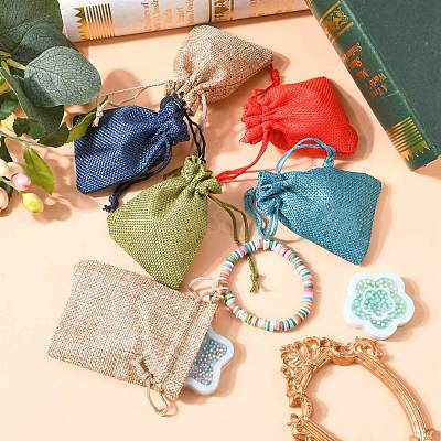 Polyester Imitation Burlap Packing Pouches Drawstring Bags ABAG-R005-9x7-M-1