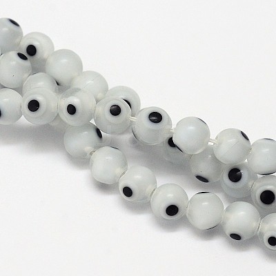 Handmade Evil Eye Lampwork Round Bead Strands LAMP-L055-8mm-13-1