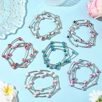 6Pcs 6 Colors Round Synthetic Turquoise Beads Multi-strand Bracelets for Women BJEW-JB12335-1