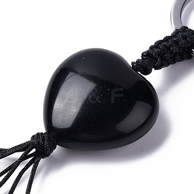 Natural Obsidian Heart with Mixed Gemstone Tassel Keychains KEYC-P012-03P-03-1