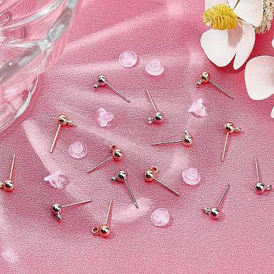 40Pcs 2 Style Brass Ball Stud Earring Post KK-BBC0003-73-1