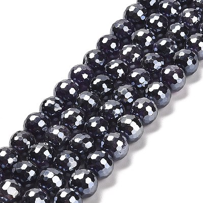 Electroplated Natural Amethyst Round Beads Strands G-L598-A05-03-1