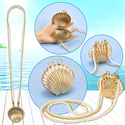 Natural Shell & Alloy Starfish Charm Bracelet & Bib Necklace & Adjustable Ring & Dangle Stud Earrings & Aligator Hair Clip & Mini Crossbody Bags SJEW-PH0001-11-1