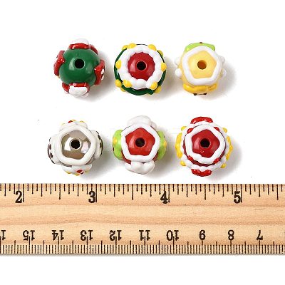 6Pcs 6 Styles Christmas Hand Painted Acrylic with Enamel Beads MACR-FS0002-42-1