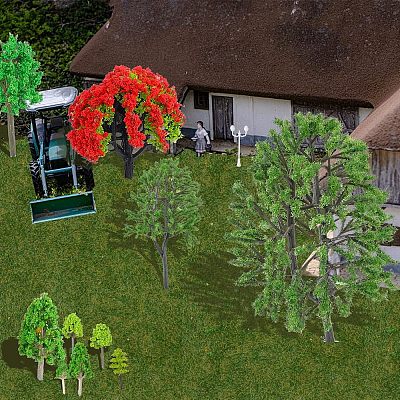 8 Style Plastic Tree & Grass & Fences & Street Lamp & Bench Model AJEW-CA0001-63-1