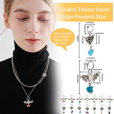 4 Sets 2 Styles Chakra Natural & Synthetic Mixed Stone Chips Alloy Pendants FIND-CN0001-40-1