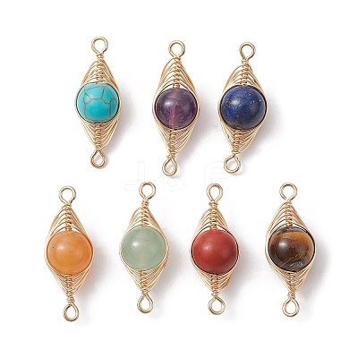 7Pcs 7 Styles Natural & Synthetic Mixed Gemstone Copper Wire Wrapped Connector Charms PALLOY-JF02517-01-1