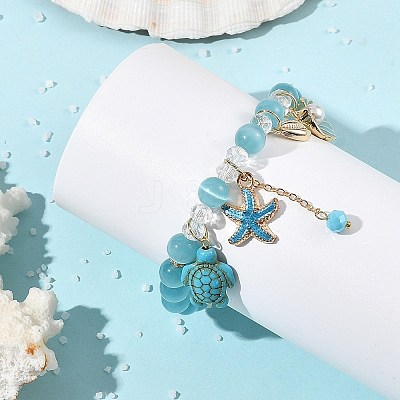 Summer Cat Eye Round Bead Stretch Bracelets BJEW-TA00750-1