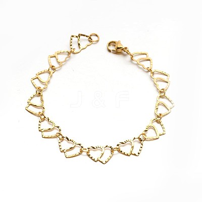 304 Stailess Steel Heart to Heart Link Chain Bracelets BJEW-N280-12G-1