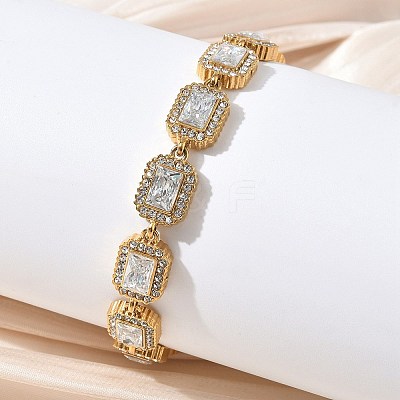 304 Stainless Steel Full Rhinestone Rectangle Link Chain Bracelets SA-CBABBEA-03G-1