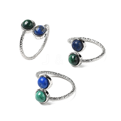 Natural Malachite & Lapis Lazuli Finger Rings RJEW-A068-03P-01-1