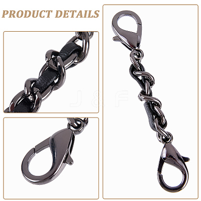 1Pc Black PU Leather Alloy Crub Chain Purse Strap Extenders for Purse Making PURS-CL0001-10C-1