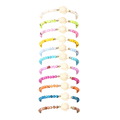 11Pcs Natural Persian Jade Round Beaded & Dyed Synthetic Turquoise Beaded Stretch Bracelets BJEW-JB12005-1