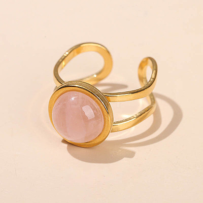 304 Stainless Steel & Rose Quartz Cuff Rings FS-WGDE3F0-17-1