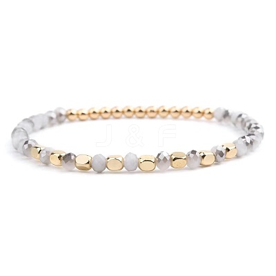 Narual White Jade & Synthetic Non-magnetic Hematite Beads Stretch Bracelets for Women KP6261-9-1