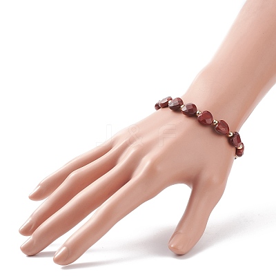 Natural Red Rainbow Jasper Heart Beaded Bracelet BJEW-JB08697-01-1