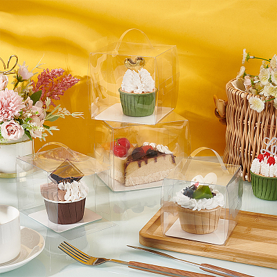 Foldable Transparent Plastic Single Cake Gift Packing Box CON-WH0084-42A-1