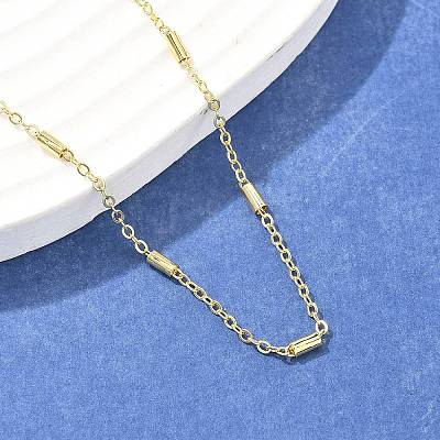 Brass Cable Chains with Column Beaded Necklace for Women NJEW-P265-24G-1
