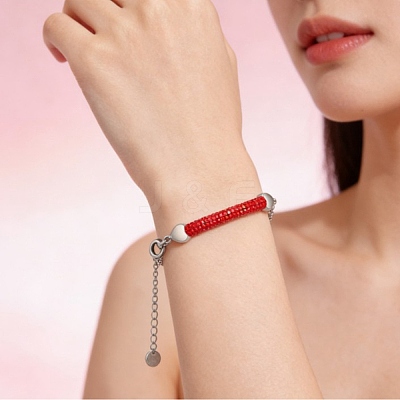 Heart Bar 304 Stainless Steel & Rhinestone Link Bracelets BJEW-A167-01P-02-1